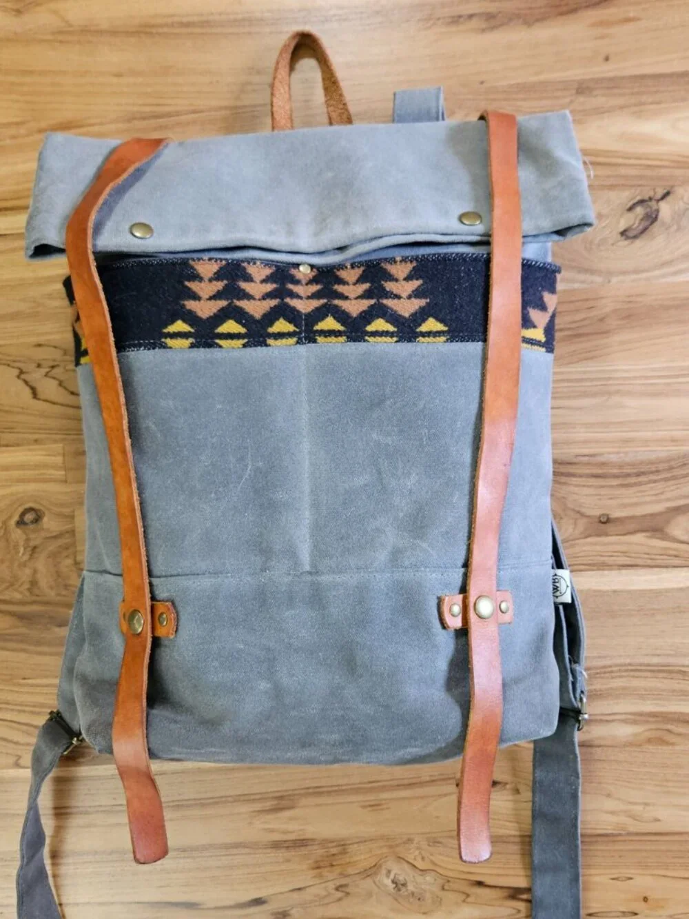 Western Bound Goods Waxed Canvas Backpack, Leather Pendleton Wool Gray, $265 Ret